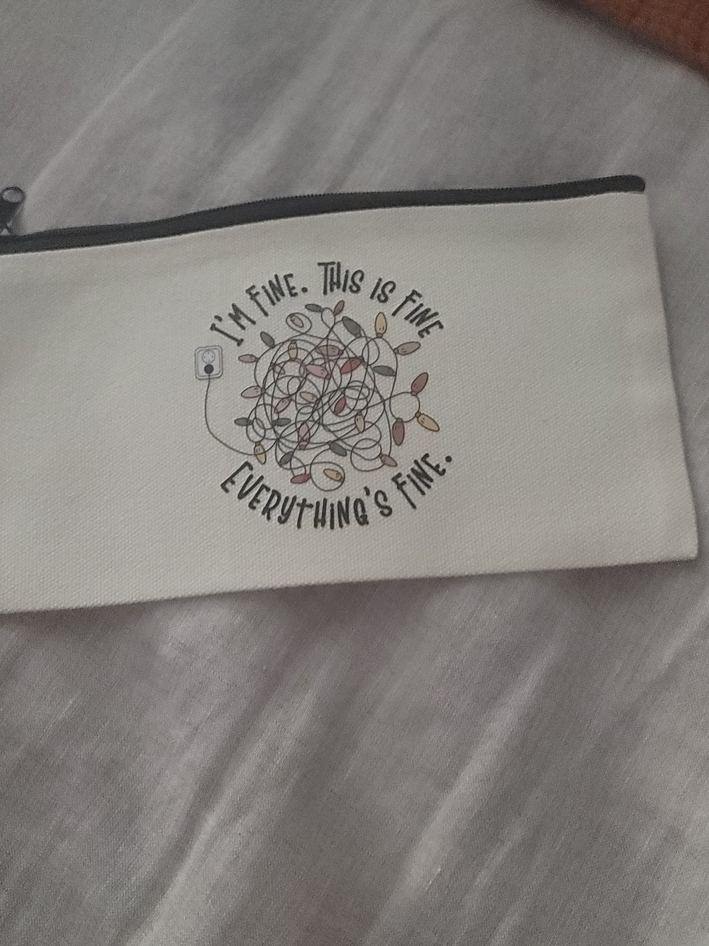 Canvas Zip Pouch – White "Everything's Fine" Design Christmas Money Pouch